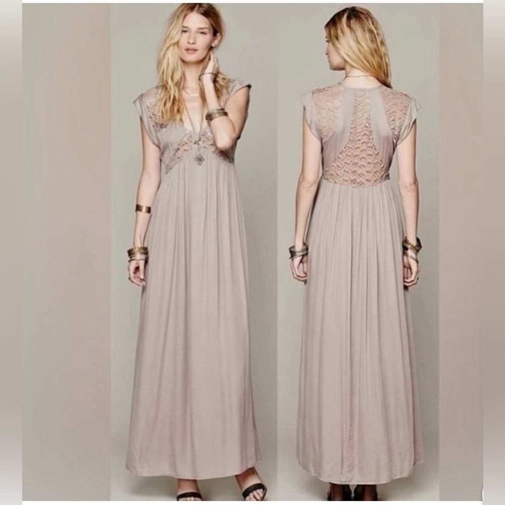 SALE 🎉POL Tan and Creme Embroidered Lace A Line Maxi Sundress